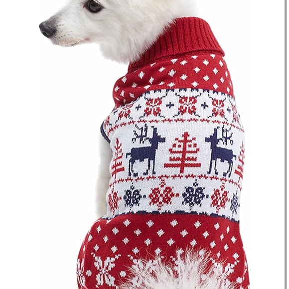 Red and White Dog Sweater with Festive Design - Picture 1 of 6
